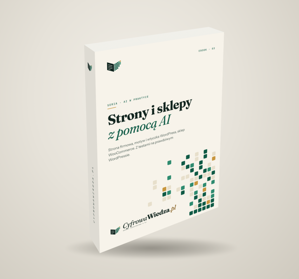 Strony i sklepy z pomocą AI, ebook w formie pudełka 3D
